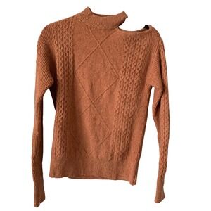 Sofia Jeans XS Rust Orange Excellent Cold Shoulder Cable Knit Sweater Mock Neck